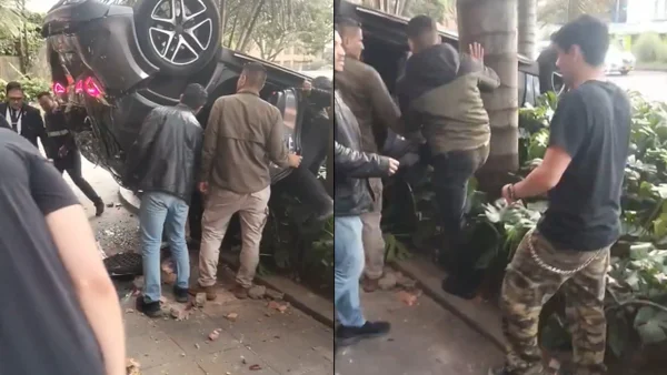 Camioneta terminó volcada tras caer de un segundo piso del club El Nogal Camioneta terminó volcada tras caer de un segundo piso del club El Nogal