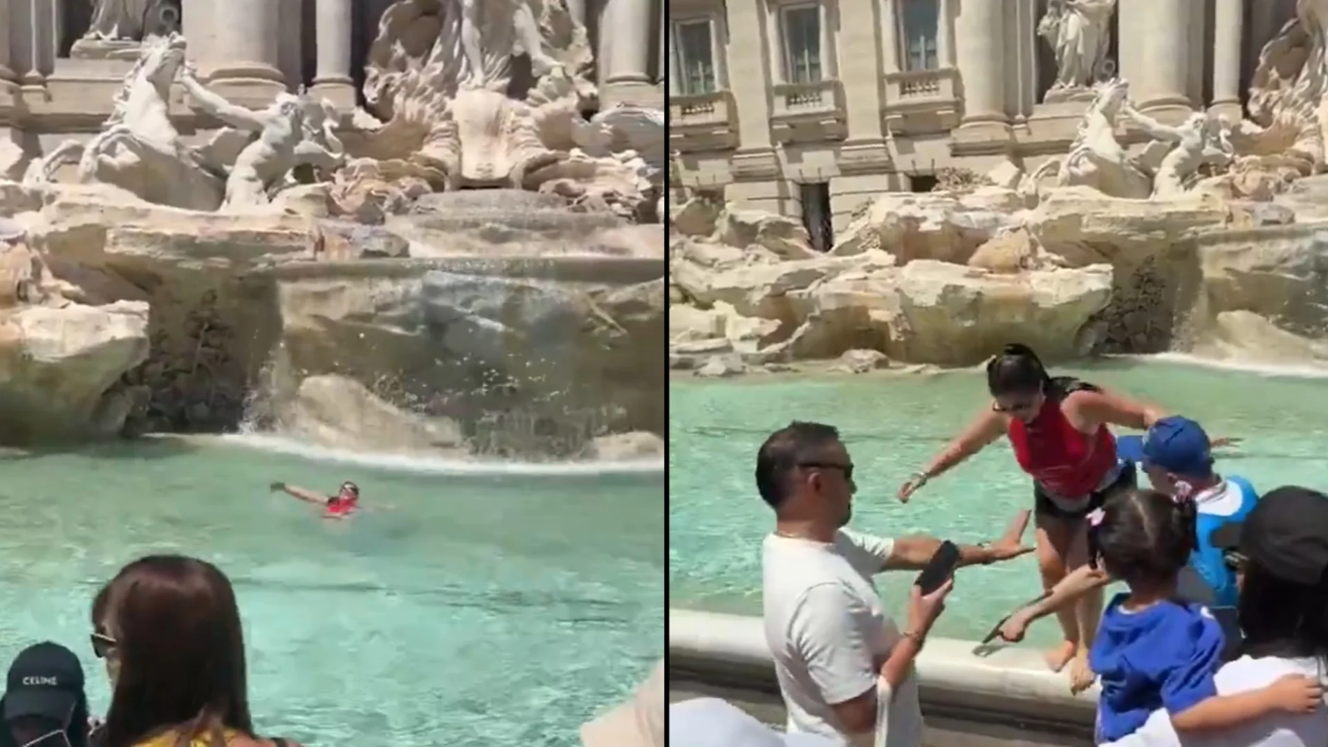 video turista nadando fontana di trevi