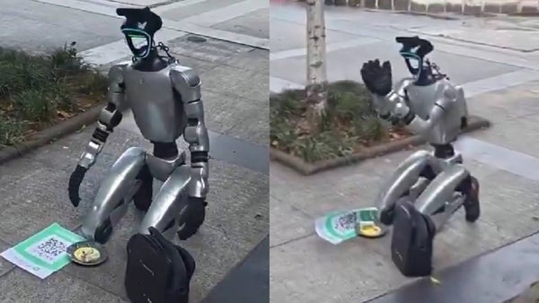 Video viral en China muestra a un robot "mendigo" arrodillado pidiendo dinero en plena calle Video viral en China muestra a un robot "mendigo" arrodillado pidiendo dinero en plena calle