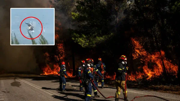 Video del momento exacto en el que chocan dos helicópteros que combatían incendio en Grecia Video del momento exacto en el que chocan dos helicópteros que combatían incendio en Grecia
