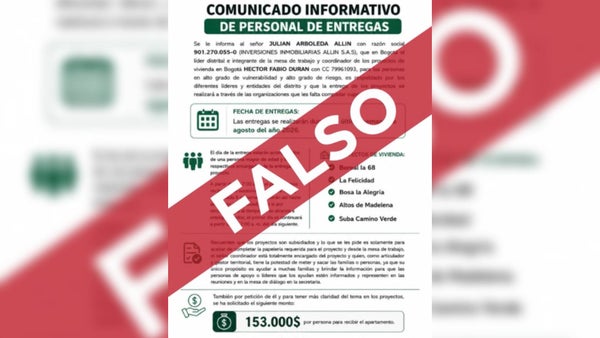 Están difundiendo un falso documento que cobra $153.000 para acceder a supuestas viviendas en Bogotá Están difundiendo un falso documento que cobra $153.000 para acceder a supuestas viviendas en Bogotá
