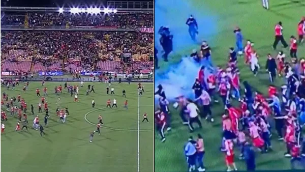 Suspenden partido entre Santa Fe vs. América de Cali por incidentes entre hinchas en El Campín Suspenden partido entre Santa Fe vs. América de Cali por incidentes entre hinchas en El Campín