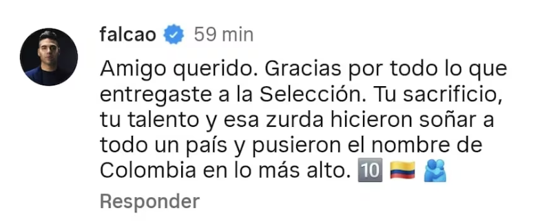 Mensaje de Falcao a James