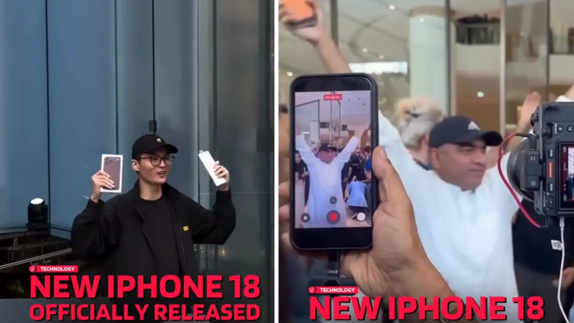 Hombre en Dubai celebra ser el primer comprador del iPhone.