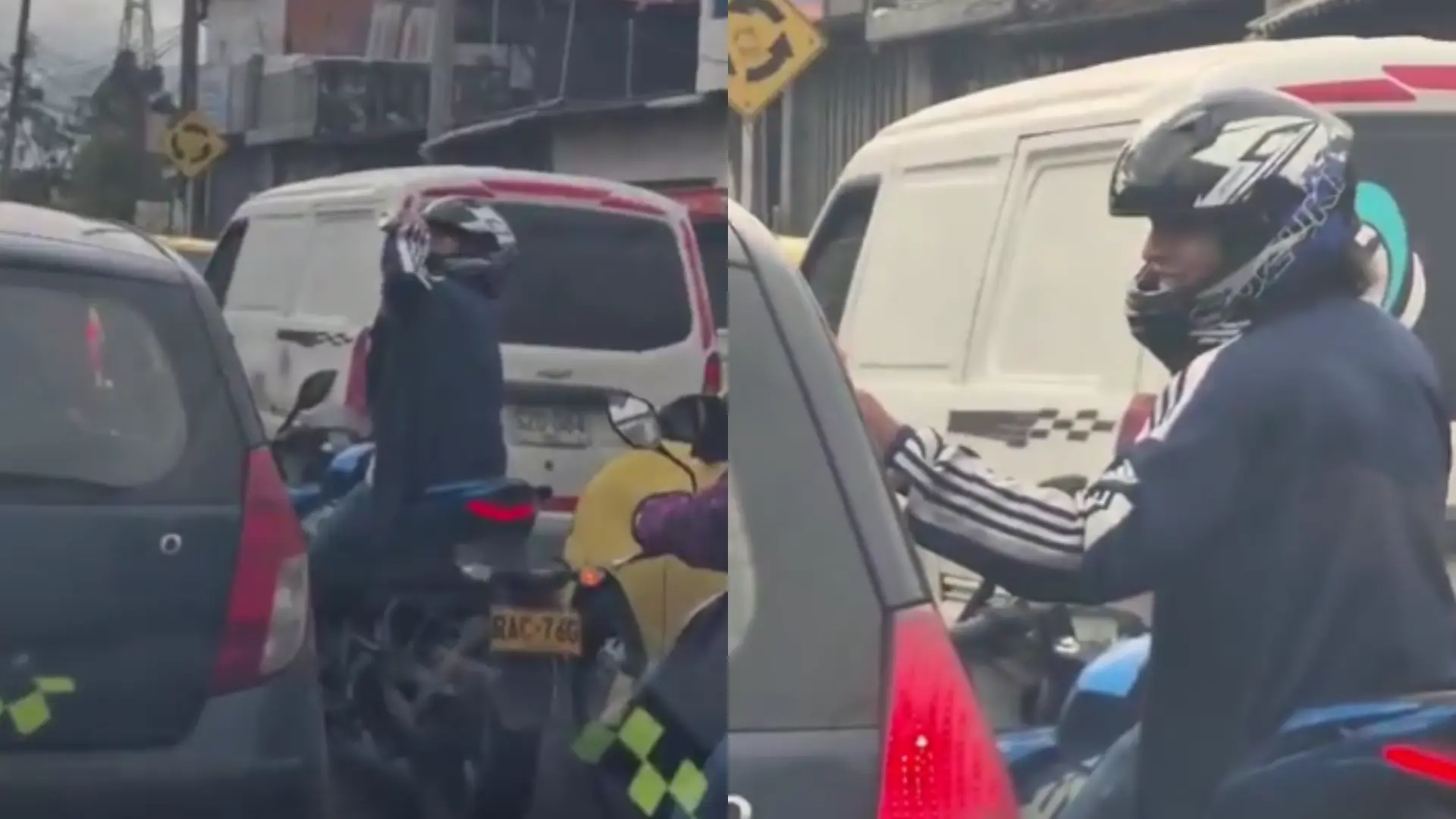 Motociclista con cerveza en la mano en Bogotá.