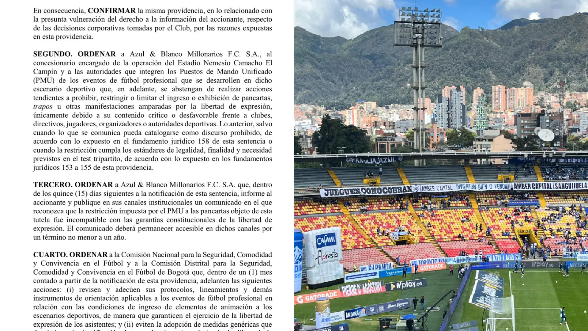 Hincha de Millonarios ganó tutela: el club tendrá que publicar comunicado oficial