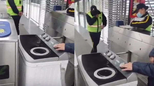 Video | Le prohibieron entrar una lavadora a TransMilenio y se puso brava