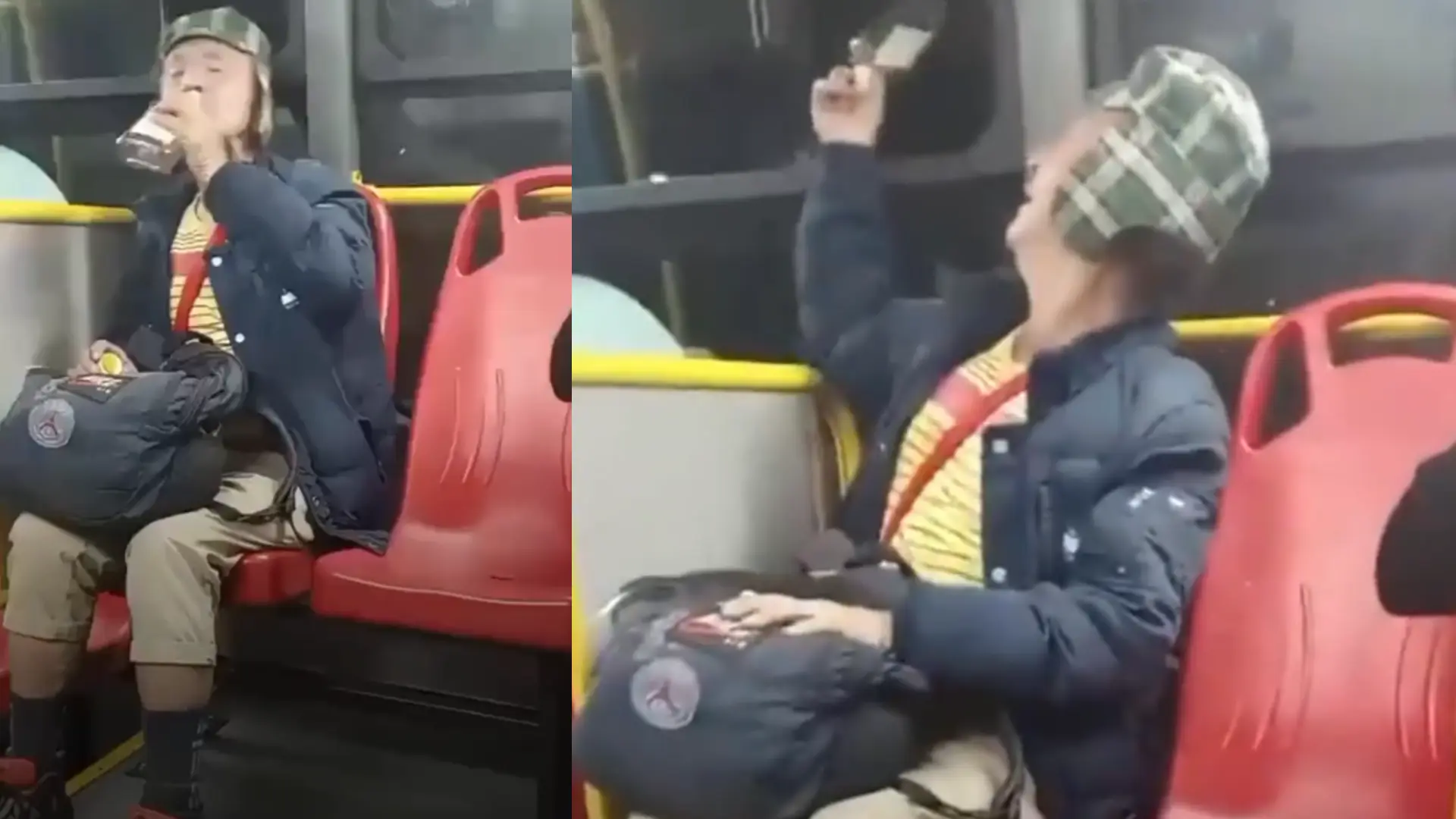 Viral | Captaron a hombre disfrazado de El Chavo tomando licor dentro de bus de TransMilenio